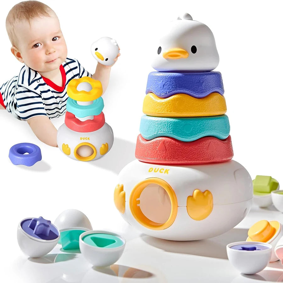 3-in-1 Stapelturm Spielzeug mit Ringen & Sortier-Eiern für Kleinkinder
