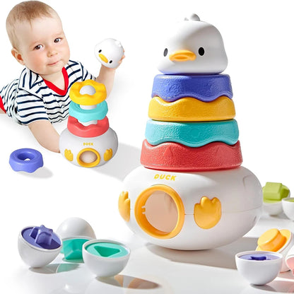 3-in-1 Stapelturm Spielzeug mit Ringen & Sortier-Eiern für Kleinkinder