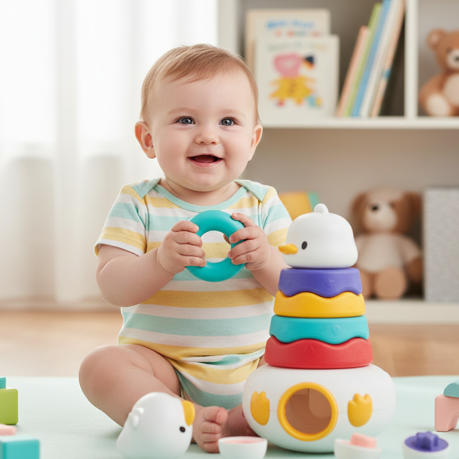3-in-1 Stapelturm Spielzeug mit Ringen & Sortier-Eiern für Kleinkinder