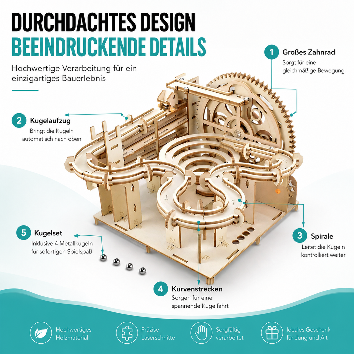 3D Holz Marmor Laufen– DIY Mechanik Puzzle für kluge Köpfe