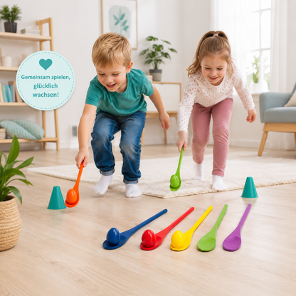 Holz-Ei-und-Löffel-Rennspiel – Gleichgewicht, Spaß & Bewegung für Kinder!