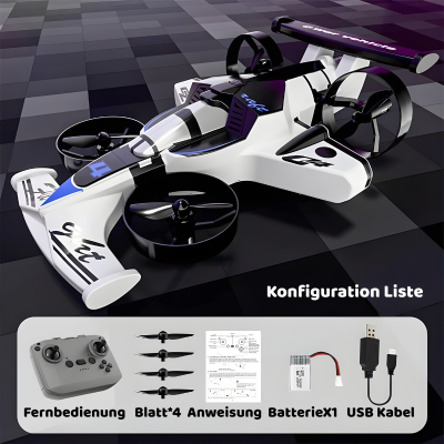 2-in-1 RC Flugzeug & Drift-Auto – Aktion in der Luft & Bin Boden Weiß