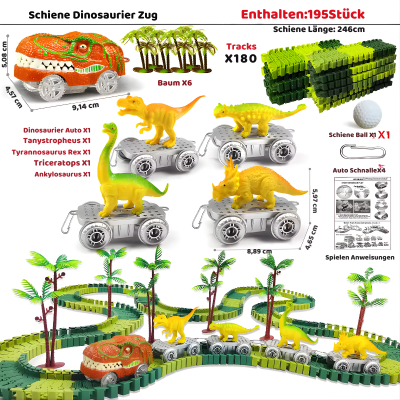 Dinosaur Zug Spielzeug – Rasante Abenteuer auf flexibler Rennstrecke 195 Stücke