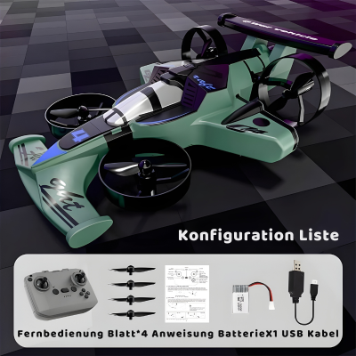 2-in-1 RC Flugzeug & Drift-Auto – Aktion in der Luft & Bin Boden Grün