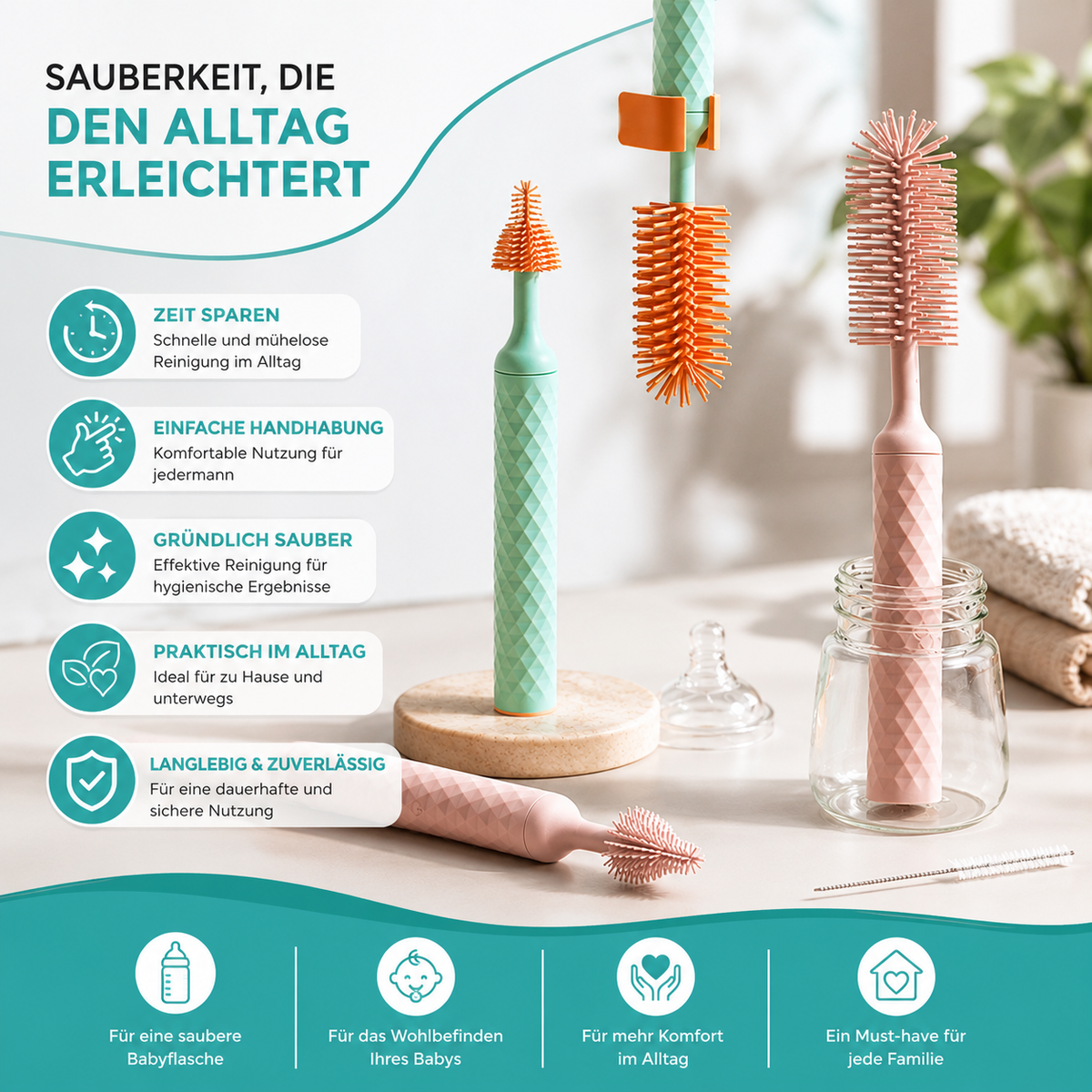 Elektrische Babyflaschenbürste – 360° Reinigung & Akku Leistung