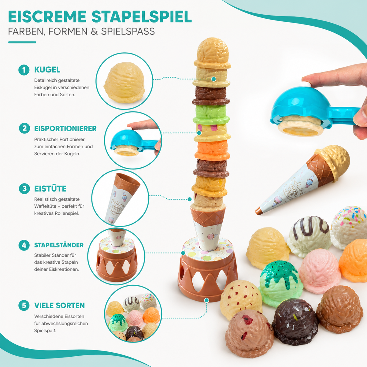 Eiscreme Stapelspiel für Kinder – Farben, Formen & Spielspaß