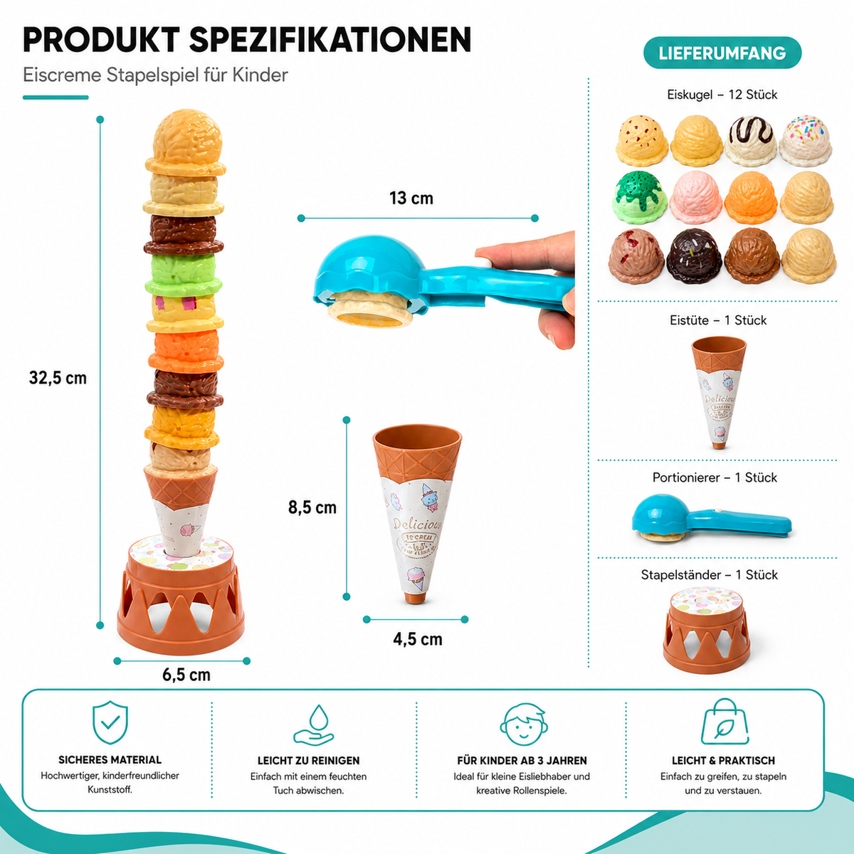 Eiscreme Stapelspiel für Kinder – Farben, Formen & Spielspaß