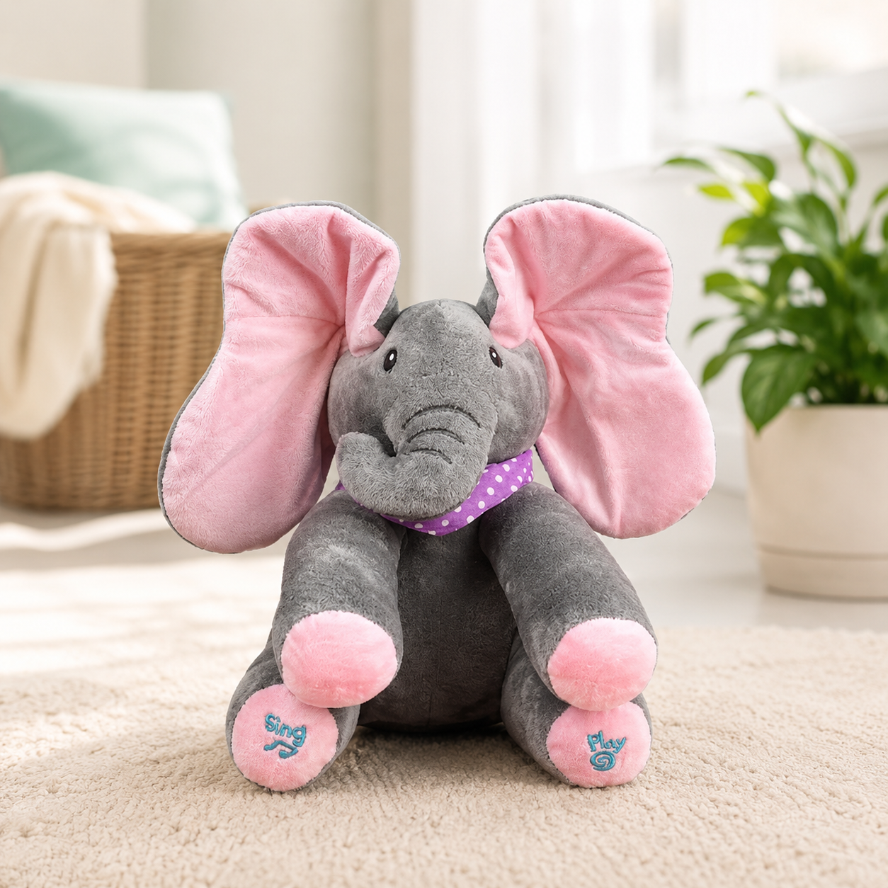 Versteckspiel Elefant Singt, Bewegt Ohren & Bringt Babys zum Lachen! Rosa 30 cm