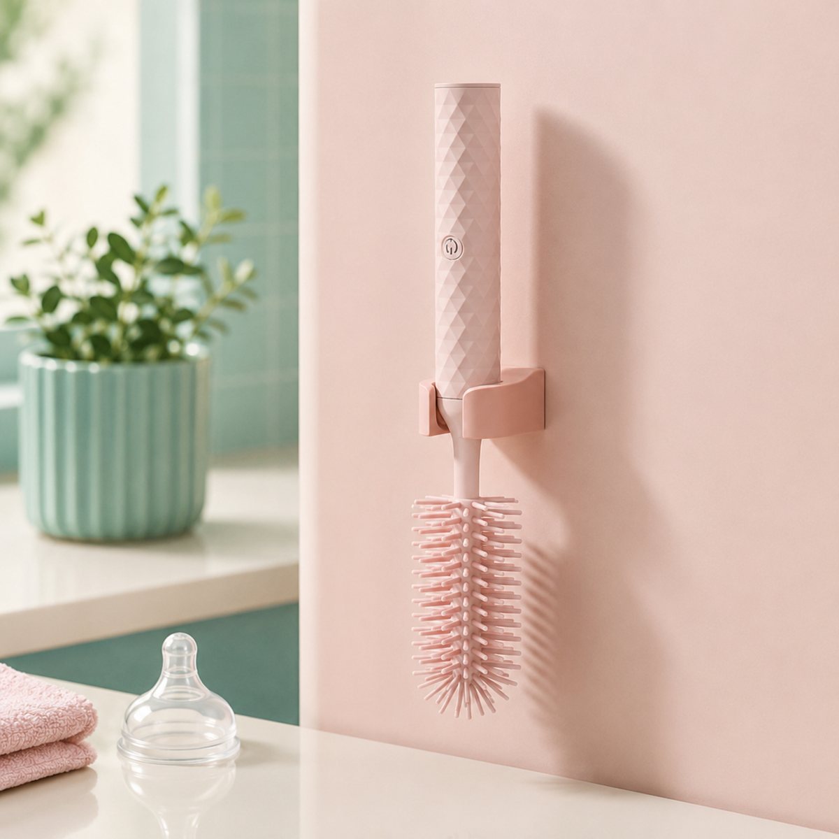 Elektrische Babyflaschenbürste – 360° Reinigung & Akku Leistung Rosa