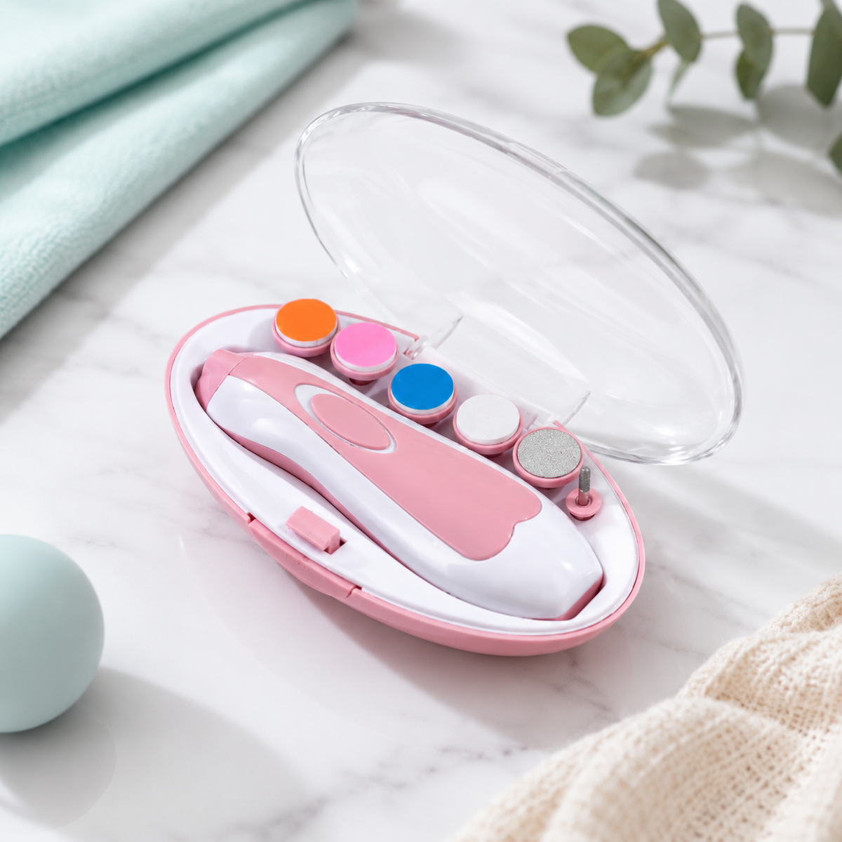 Elektrischer Baby Nageltrimmer mit leisem Motor und LED Licht Rosa