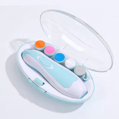 Elektrischer Baby Nageltrimmer mit leisem Motor und LED Licht Blau