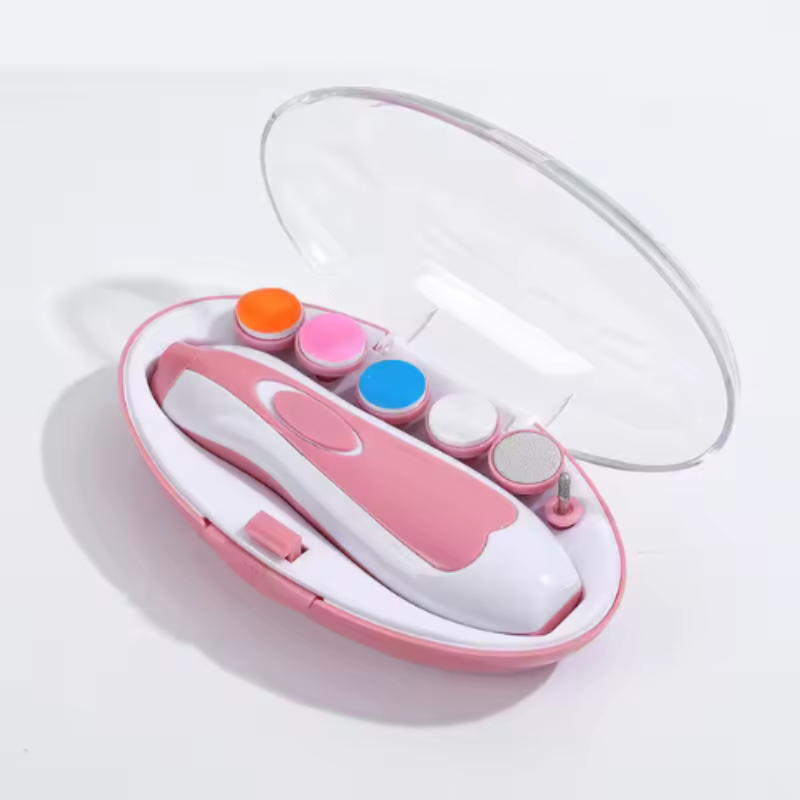 Elektrischer Baby Nageltrimmer mit leisem Motor und LED Licht Rosa