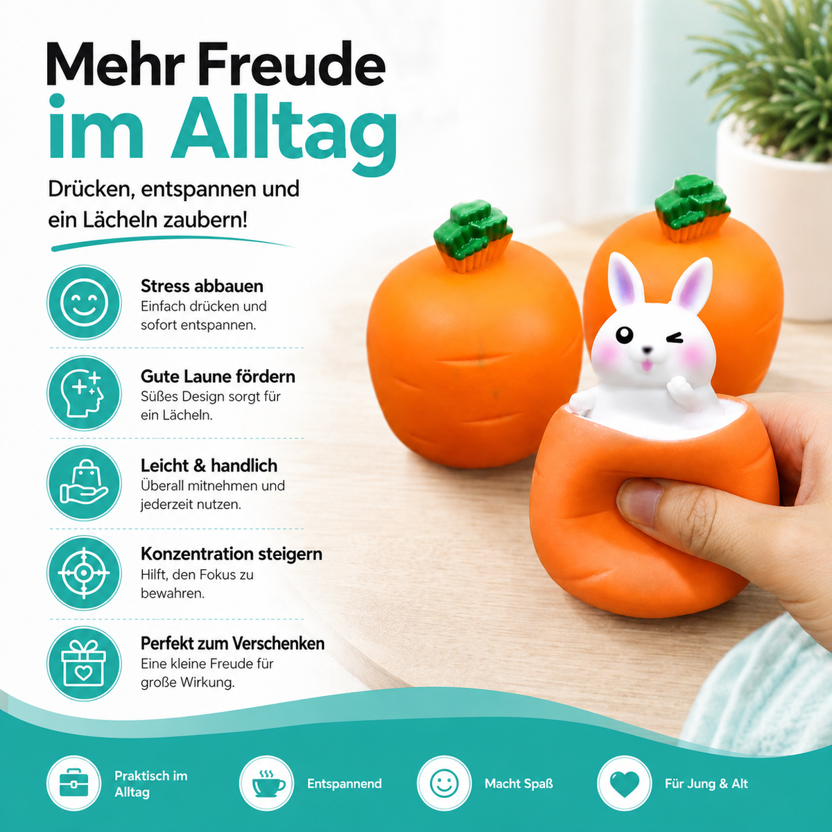 Squishy Karottenhasen – Stress wegdrücken, Spaß erleben!