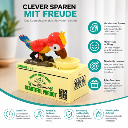 Sprechendes Papageien-Sparschwein – Spielerisch Geld sparen lernen