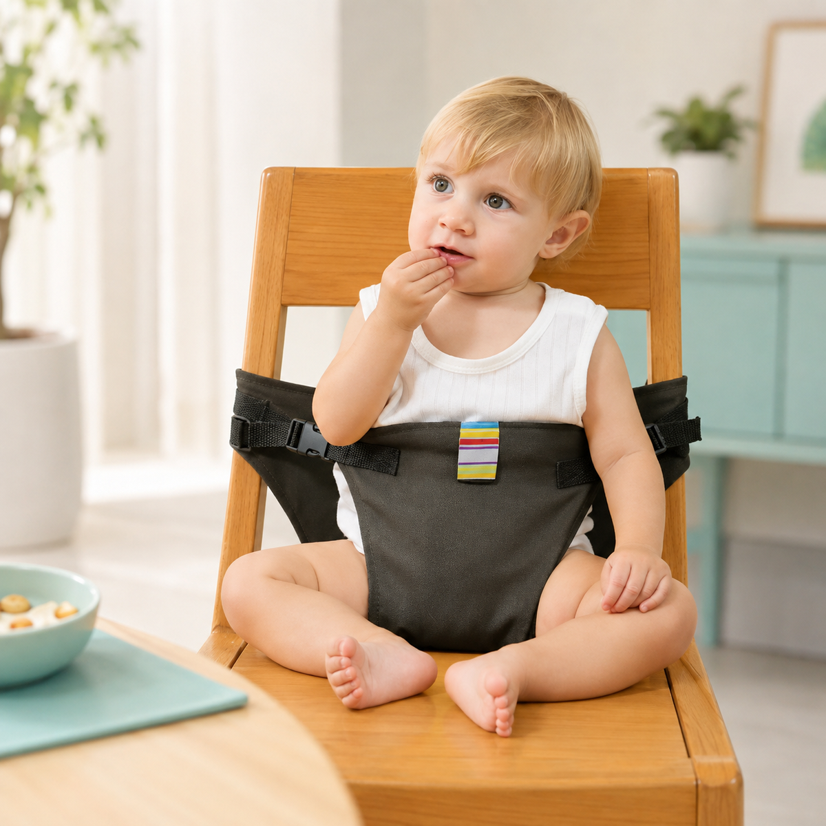 Faltbarer Sicherheitsgurt für Babys – Sicher & bequem überall essen! Schwarz