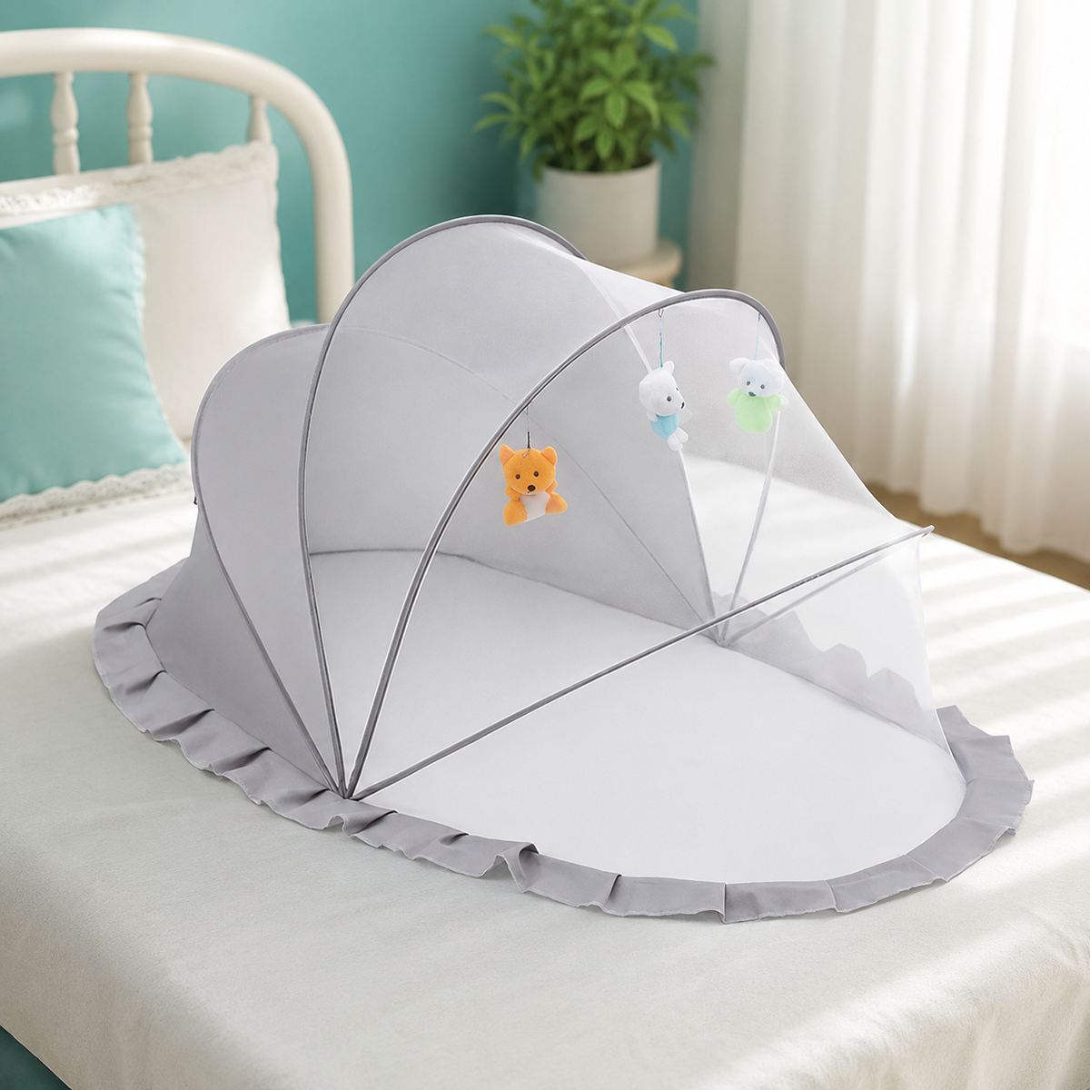 Faltbares Baby Moskitonetz – Vollschutz für Bett & Im Freien Grau