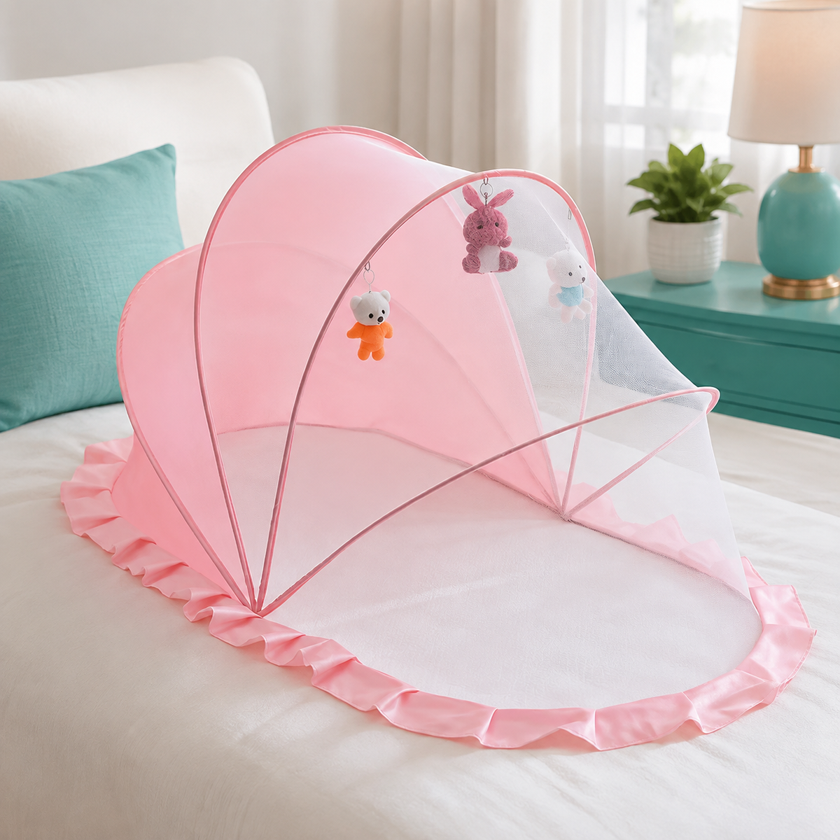 Faltbares Baby Moskitonetz – Vollschutz für Bett & Im Freien Rosa