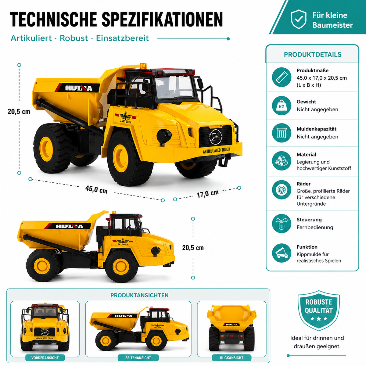 HUINA 1553 RC Muldenkipper – Metall-Leistung mit Licht & Klang