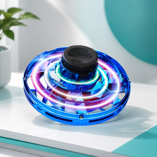 Fliegender LED Kreiselball im UFO-Design Blau