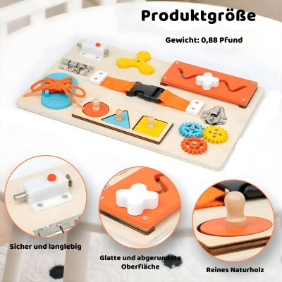 Montessori Busy Board aus Holz – Motorikspielzeug für Kinder