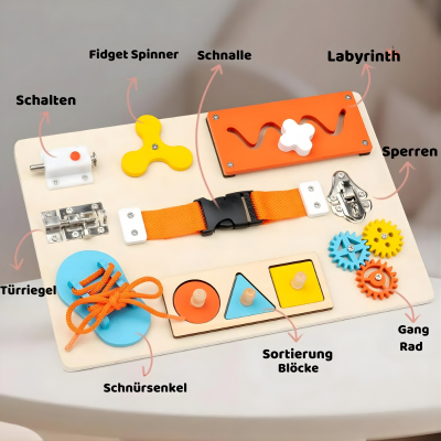 Montessori Busy Board aus Holz – Motorikspielzeug für Kinder