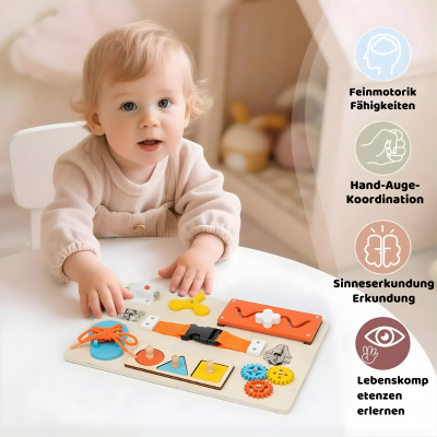 Montessori Busy Board aus Holz – Motorikspielzeug für Kinder