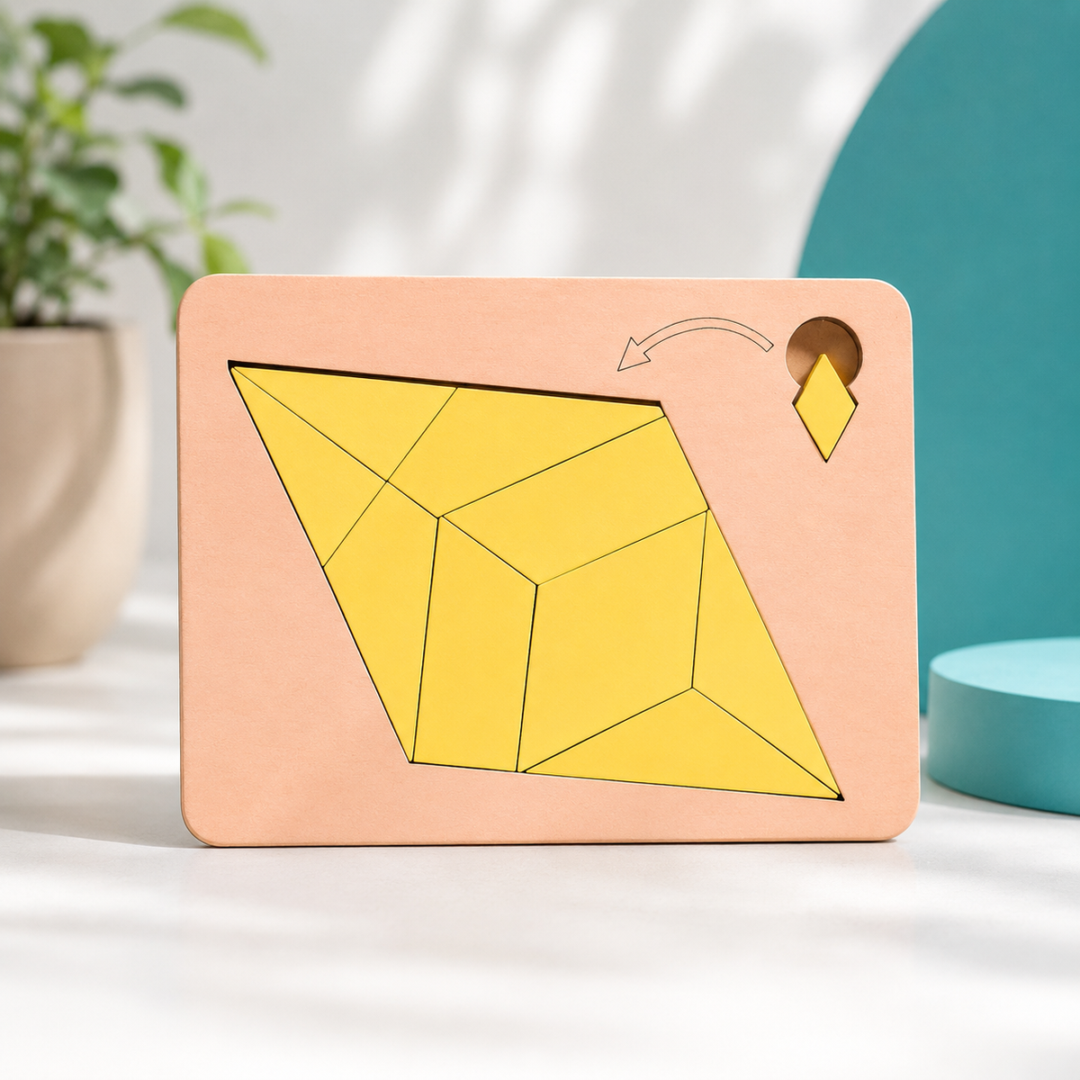 Holzpuzzle mit verschiedenen geometrischen Formen zum Zusammensetzen.