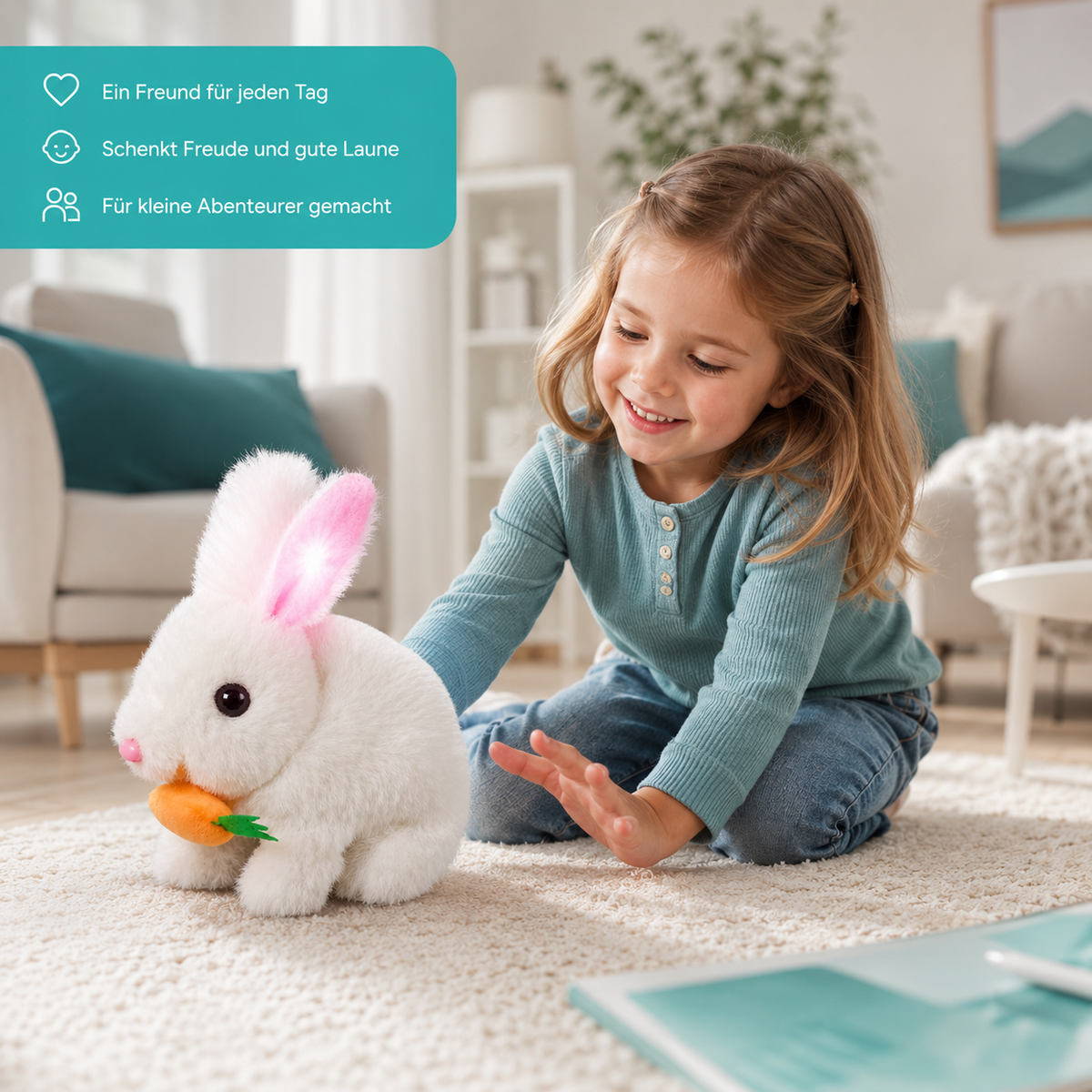 Niedlicher elektronischer Hase – Lebensechtes Hüpfen und fröhliche Bewegung