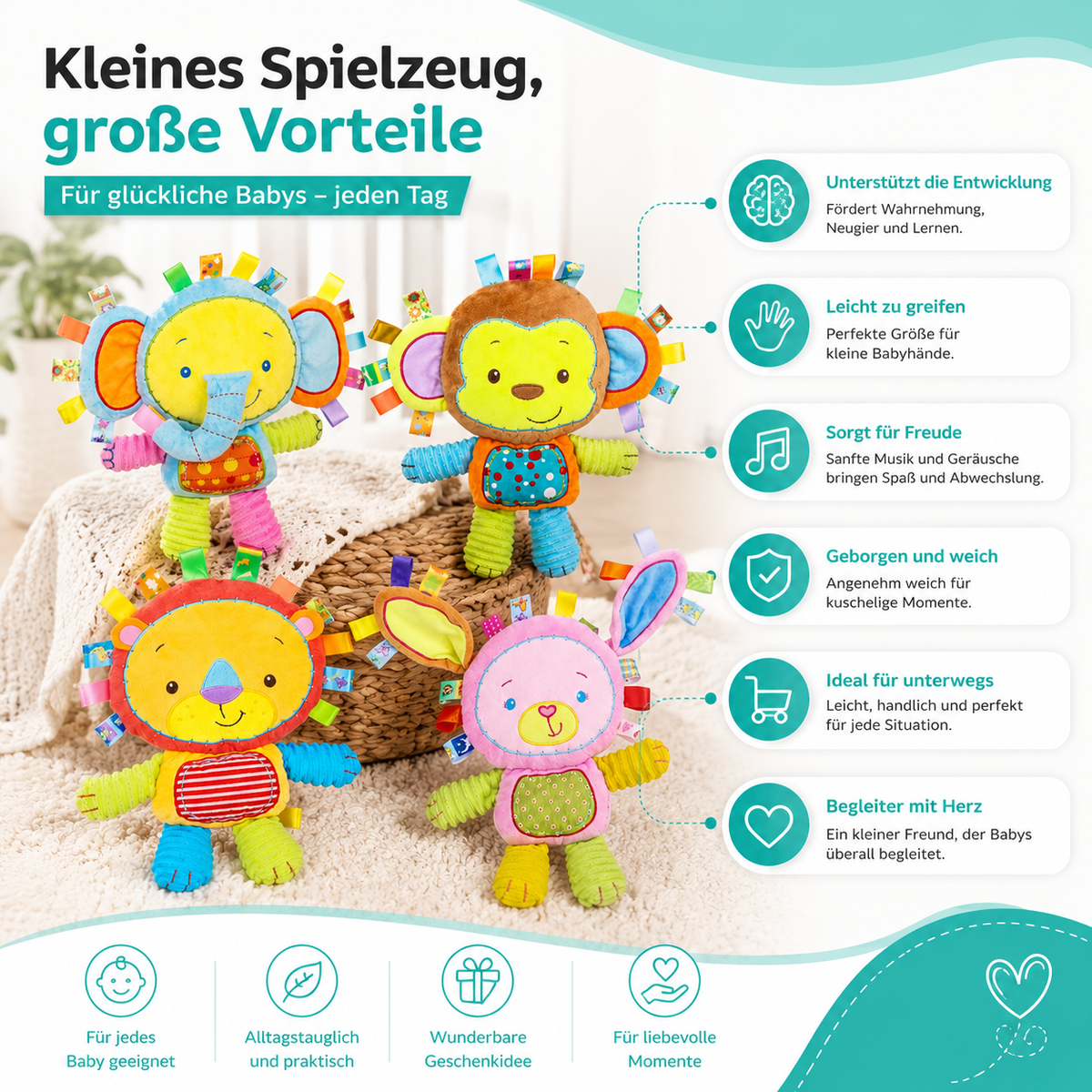 Intelligente sensorische Babytiere – weich, musikalisch und voller Freude!