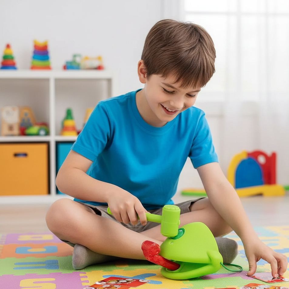 Familien-Brettspiel mit Frosch-Zungenspaß – unterhaltsam für Groß und Klein