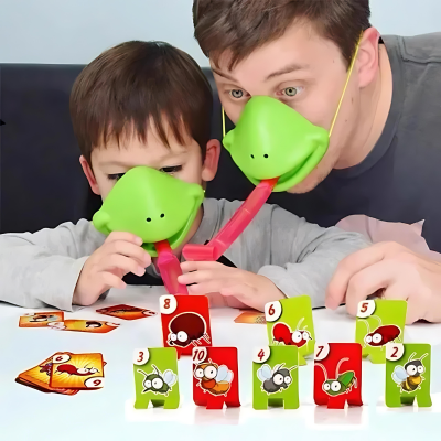Familien-Brettspiel mit Frosch-Zungenspaß – unterhaltsam für Groß und Klein