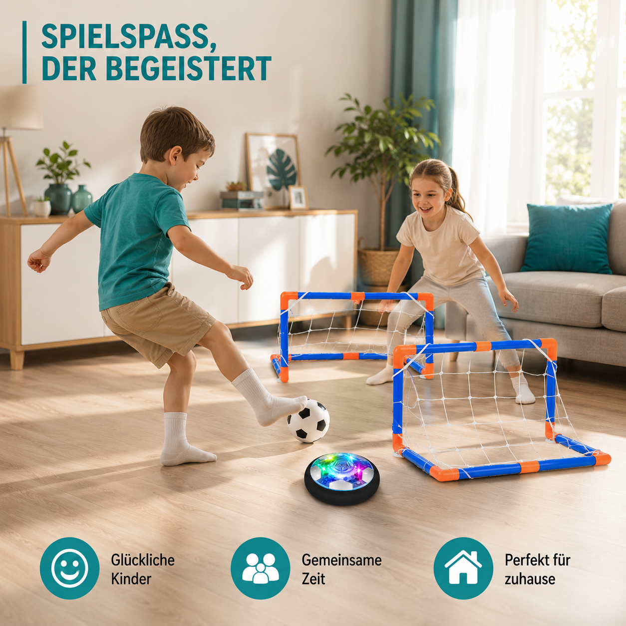 Fußball Spielset – 2 Tore und leuchtender Ball für Innenräume