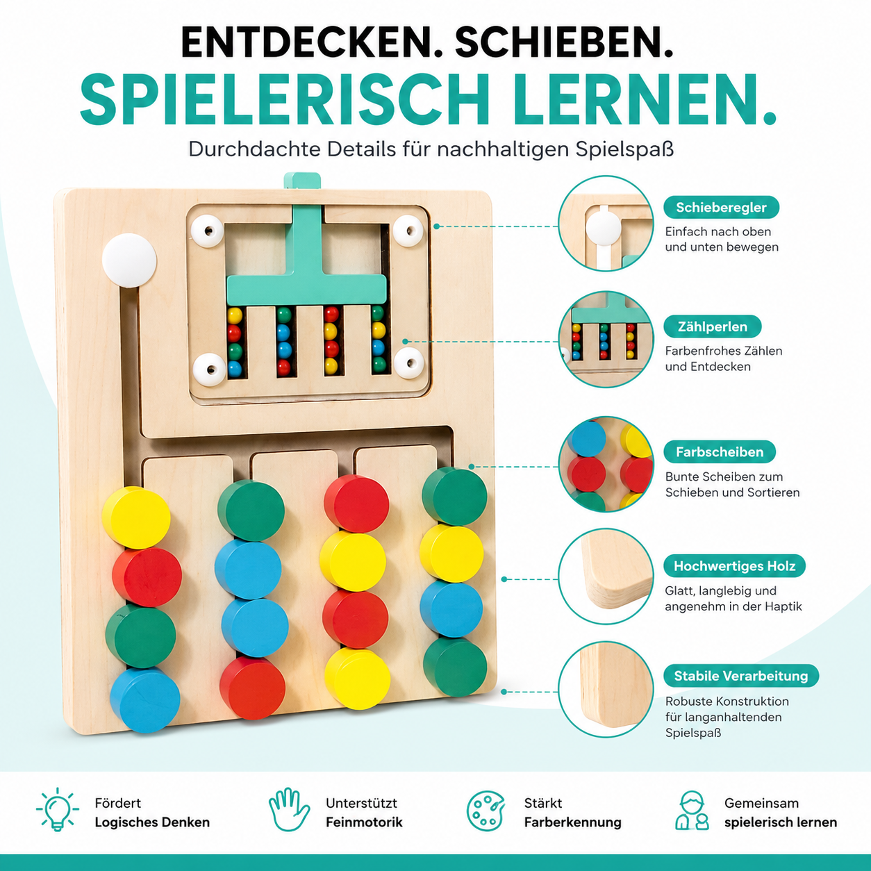 Holz Lernspielzeug mit Zählrahmen & Farbtraining
