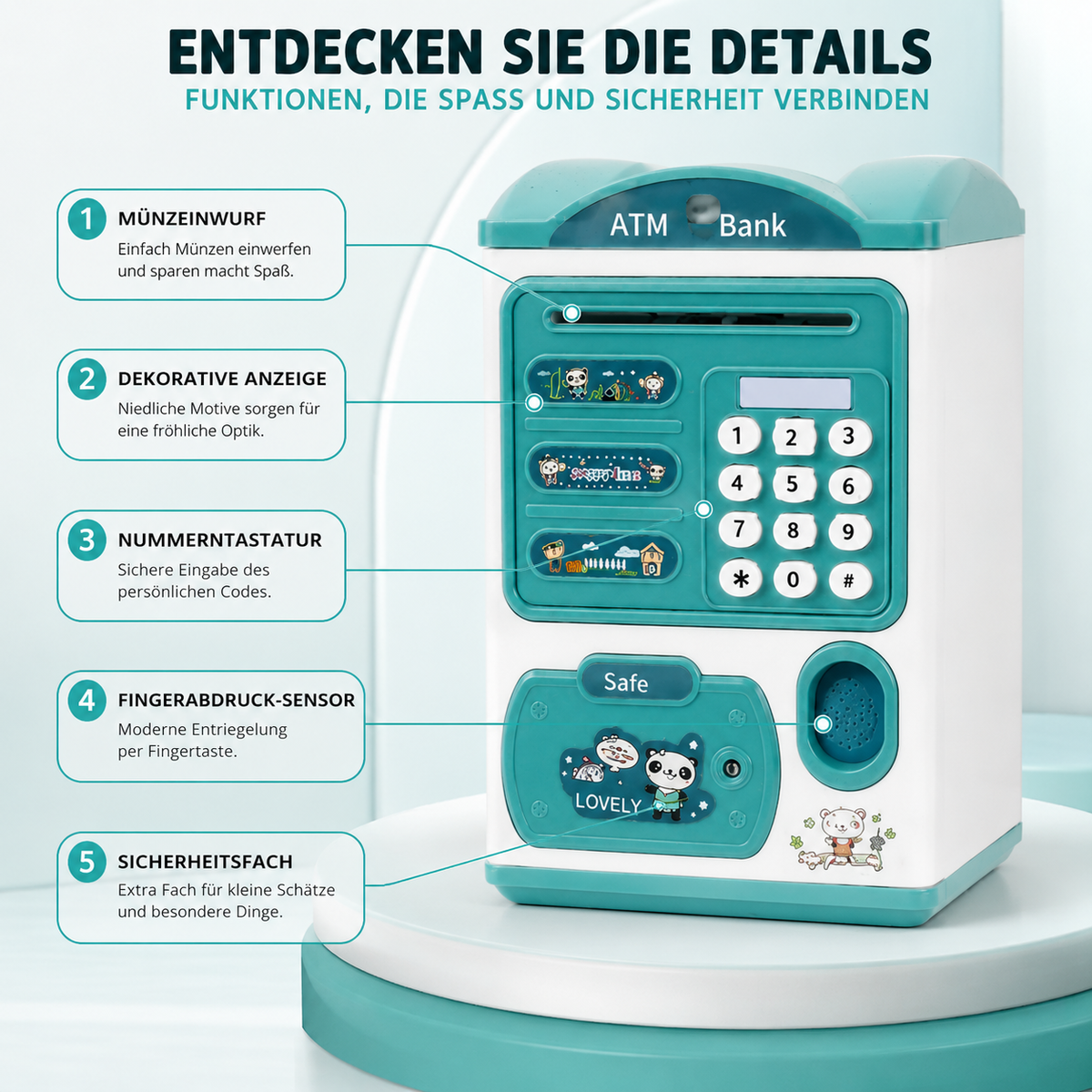 Interaktive Spardose für Kinder – Mit Fingerabdruck, Musik & Licht