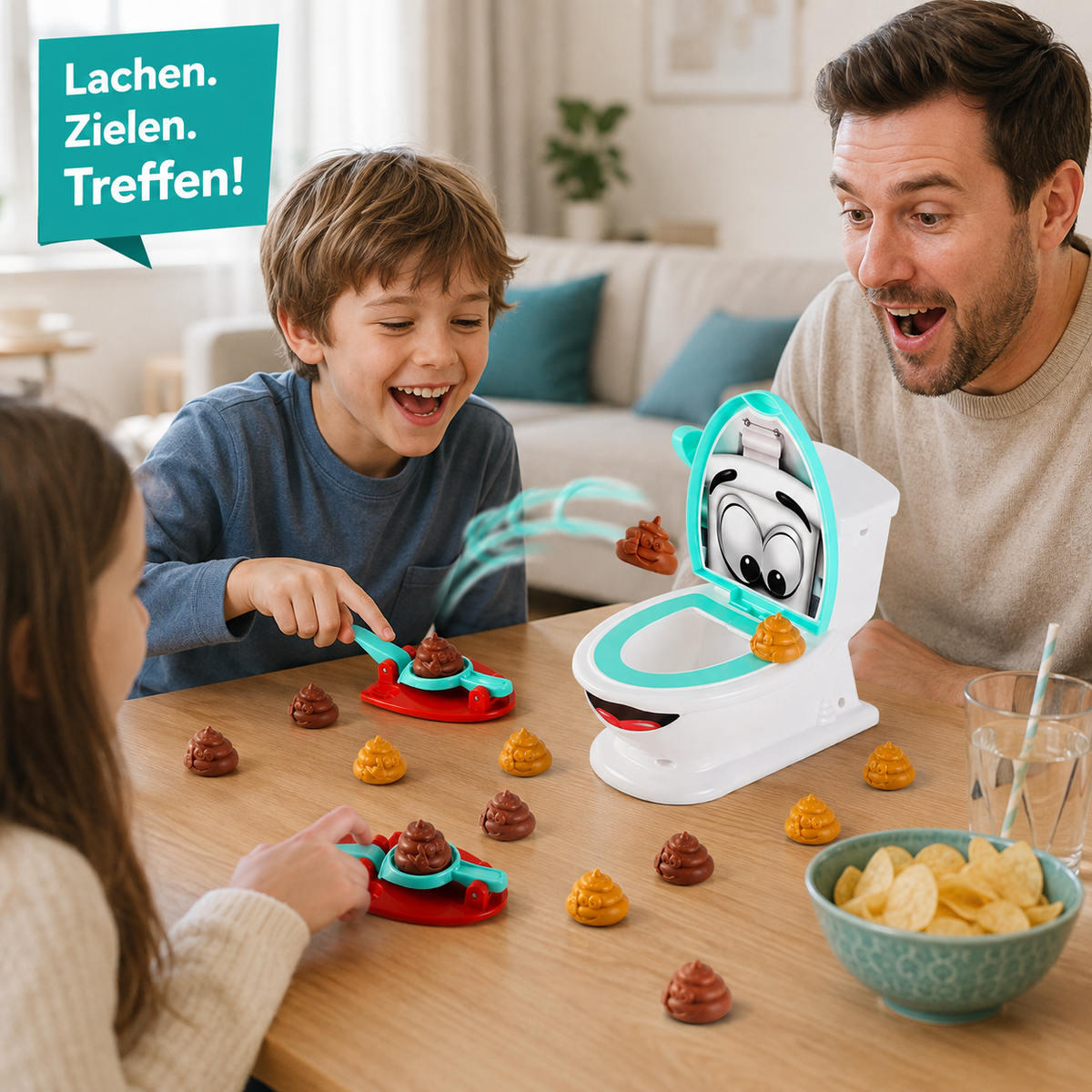 Lustiger Katapult-Spaß für Kinder und Erwachsene zu Hause.