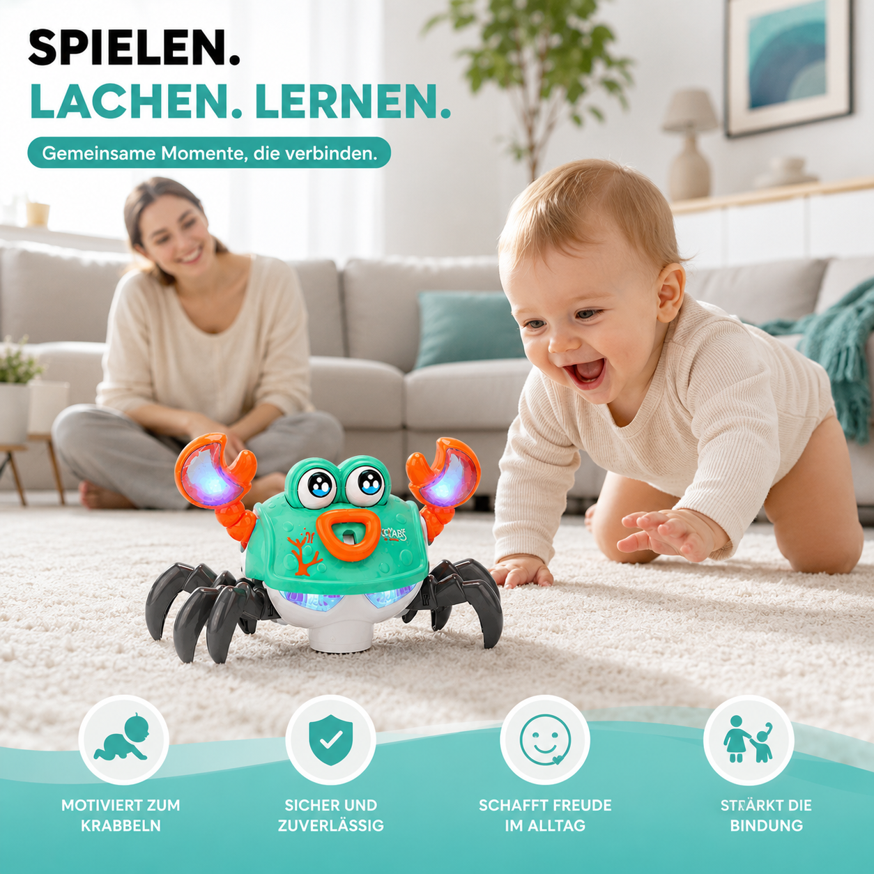 Elektrische Spielzeug-Krabbe mit Musik und LED-Licht für Babys