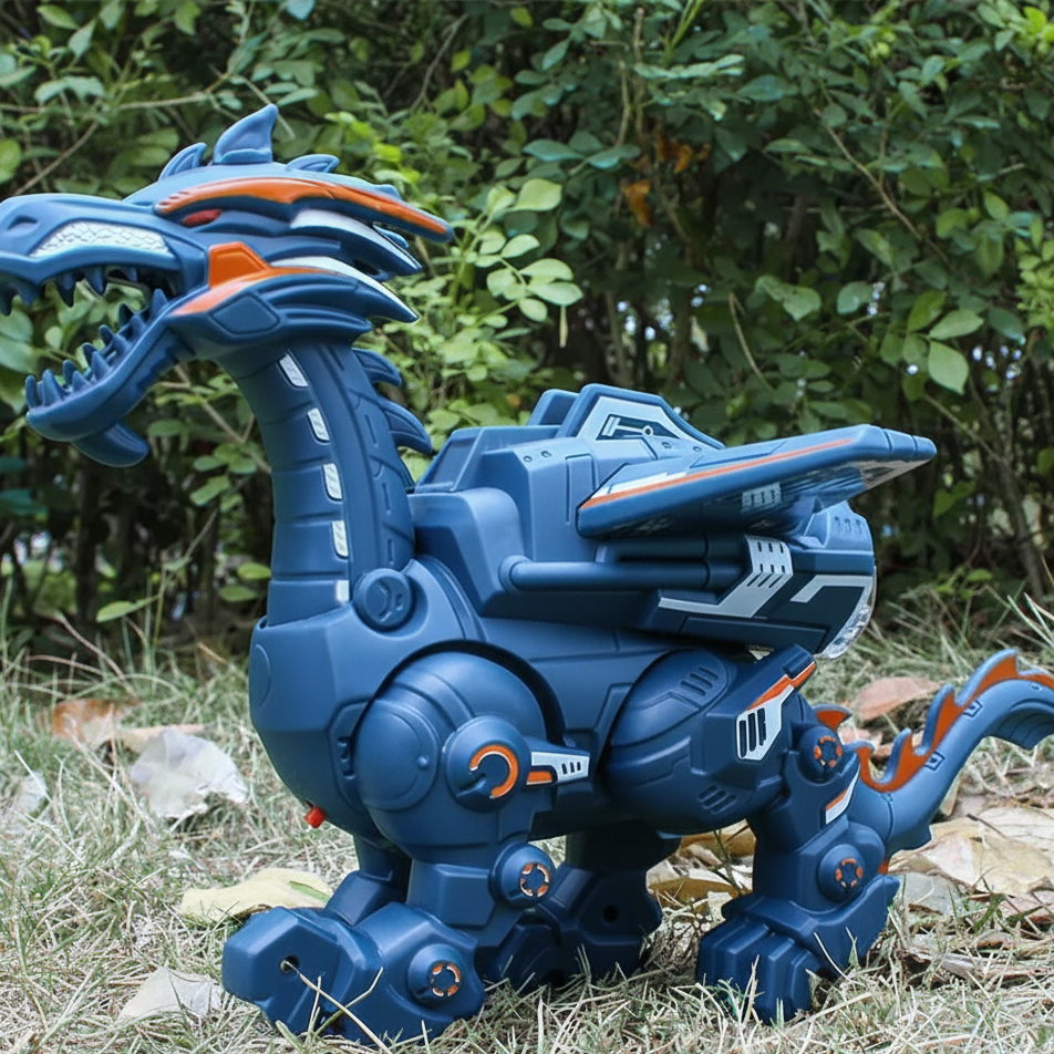 Feuerspeiender Elektro-Dino mit Licht, Sound & Nebel-Effekt Spray Cyan-blau