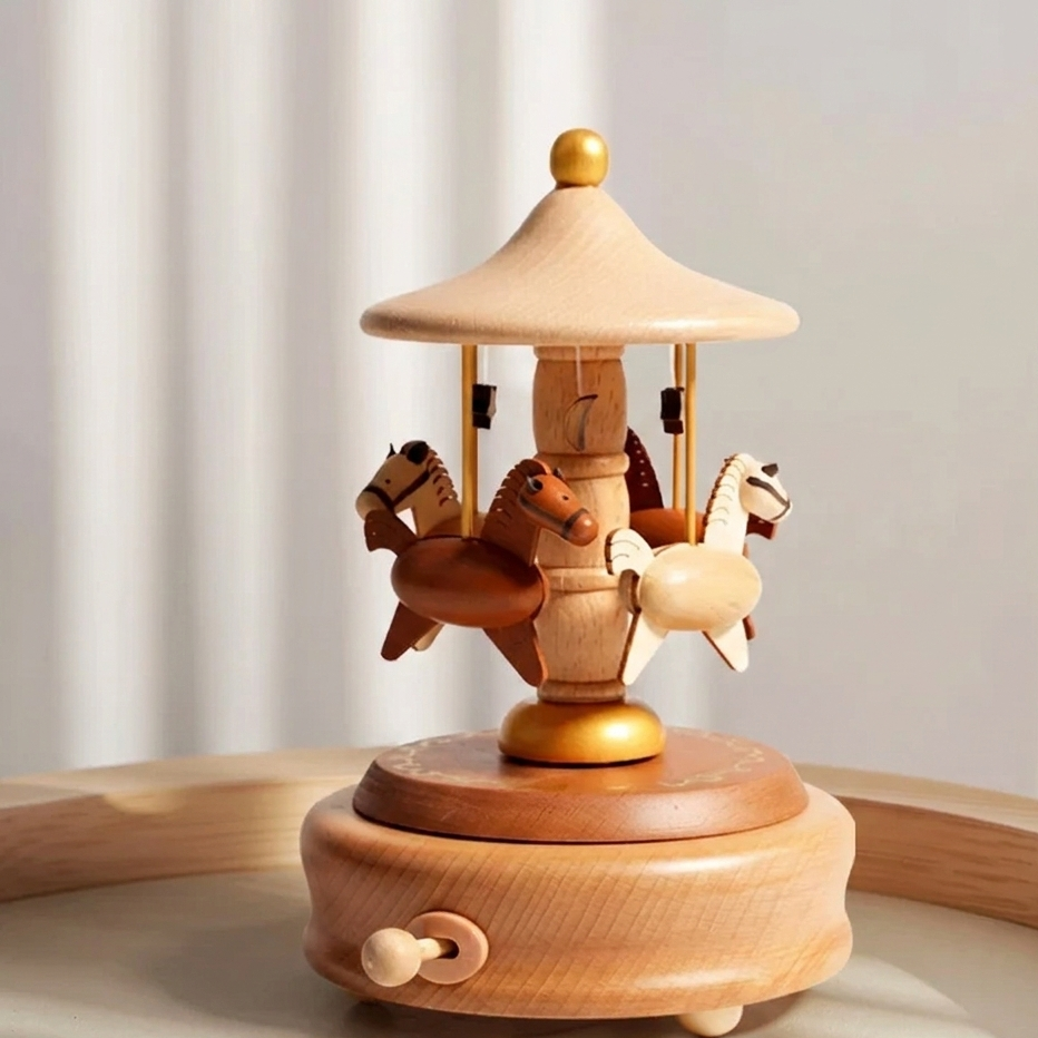 Holz Karussell Spieluhr – Magische Musik & Rotierendes Design