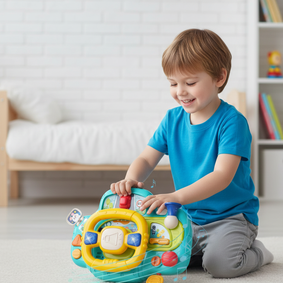 Interaktives Lenkrad für Babyautos – Musik, Geräusche & Lernen
