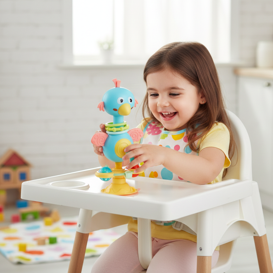 Interaktives Baby Drehspielzeug– Mit Saugnapf & Musik für Hochstuhl