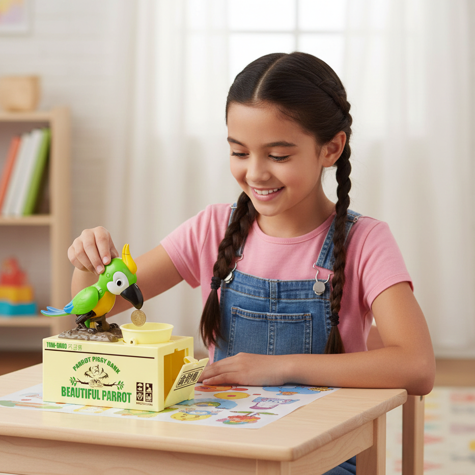 Sprechendes Papageien-Sparschwein – Eine lustige Art für Kinder, Geld zu sparen