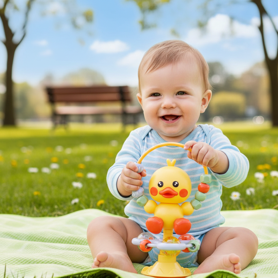 Interaktives Baby Drehspielzeug– Mit Saugnapf & Musik für Hochstuhl