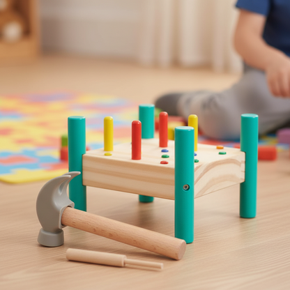 Rundes Holz-Steckbrett für Kinder – Lernen, Hämmern & Staunen