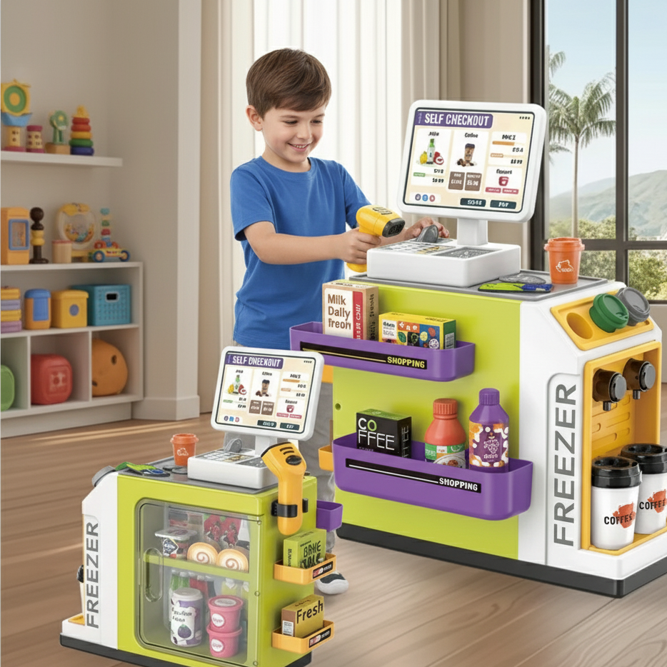Mini Supermarkt & Kaffeemaschine Spielset – Realistisches Kauferlebnis für Kinder
