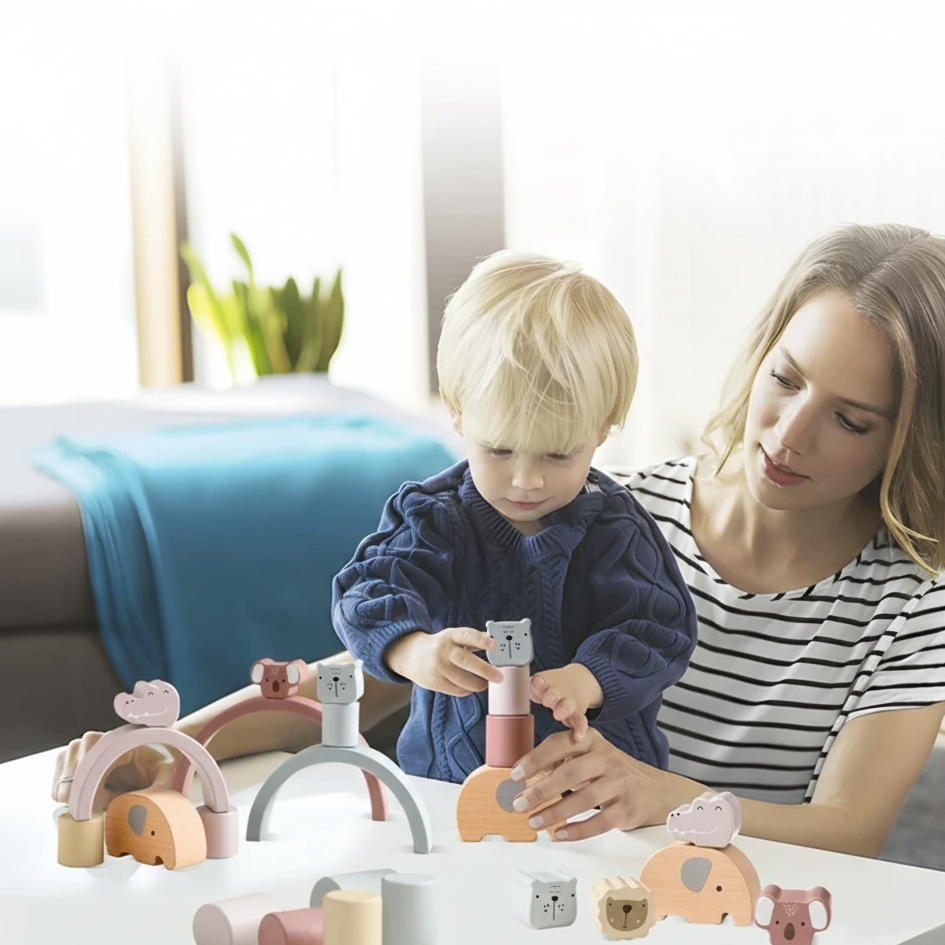 Holz Elefanten Balance Spiel – Montessori Regenbogen Stapelspaß
