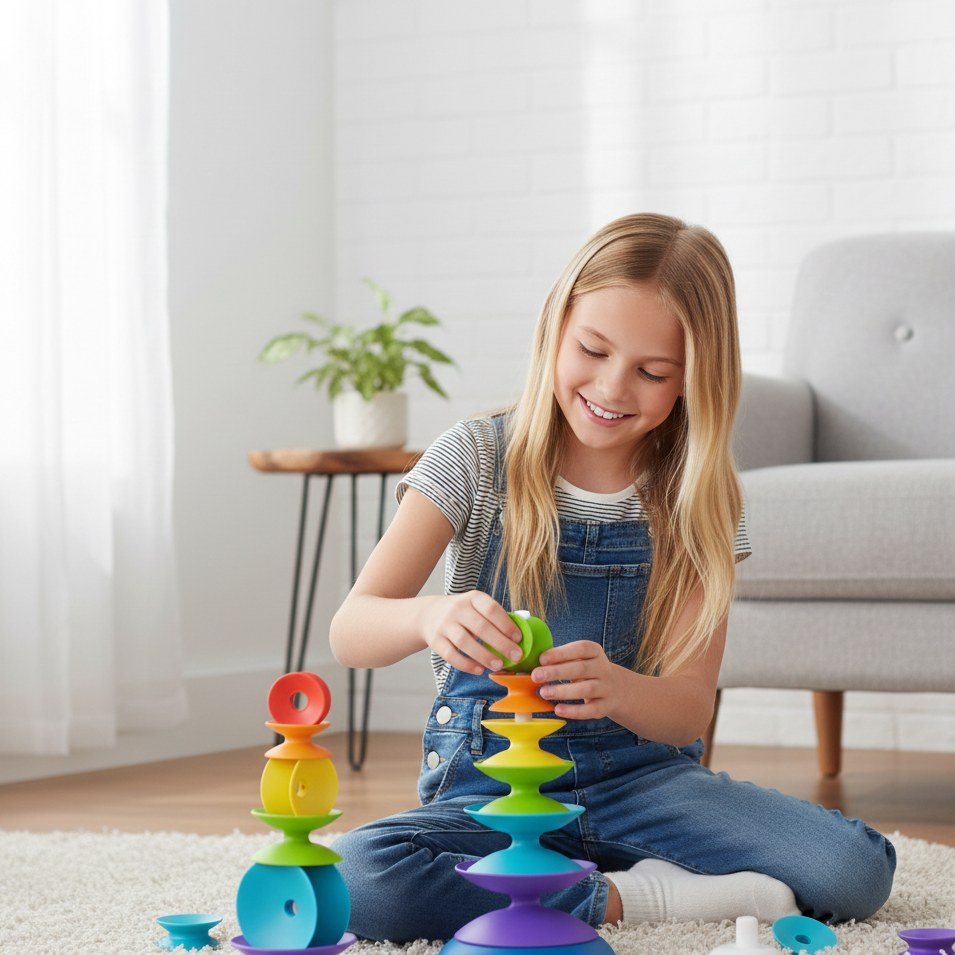 Bunter Regenbogen-Stapelring Turm – Montessori Lernspielzeug für 3-6J.