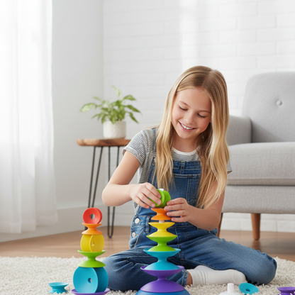 Bunter Regenbogen-Stapelring Turm – Montessori Lernspielzeug für 3-6J.
