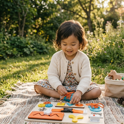 Montessori Busy Board aus Holz – Motorikspielzeug für Kinder