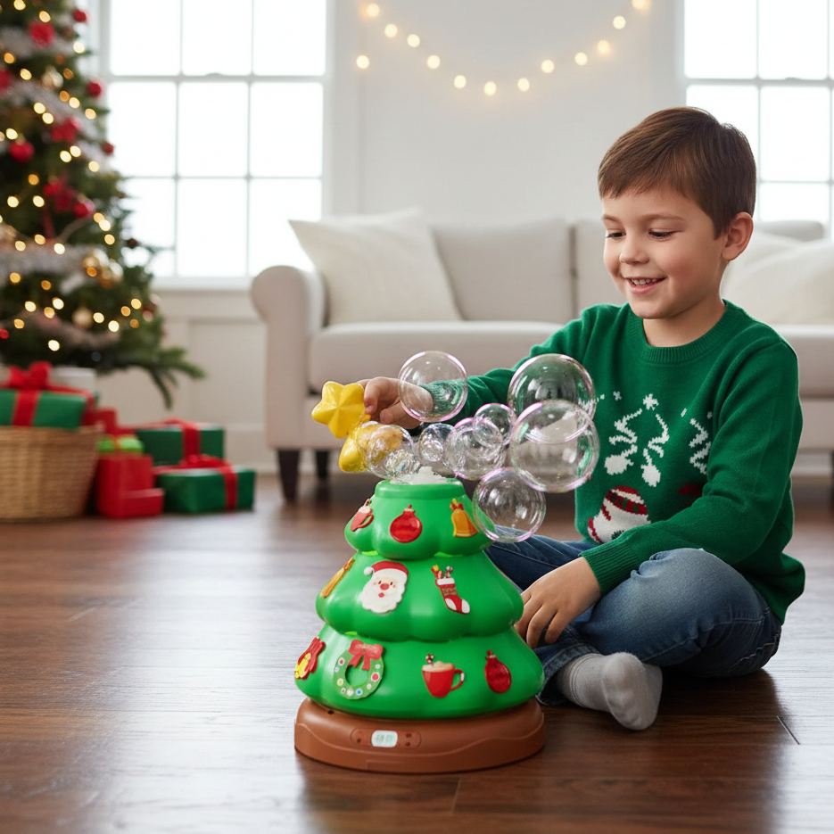Magische Weihnachtsbaum Musikbox mit Seifenblasen & Licht