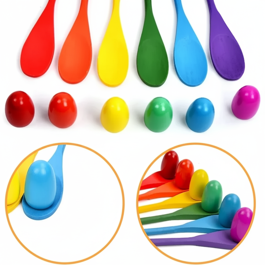 Holz-Ei-und-Löffel-Rennspiel – Gleichgewicht, Spaß & Bewegung für Kinder!